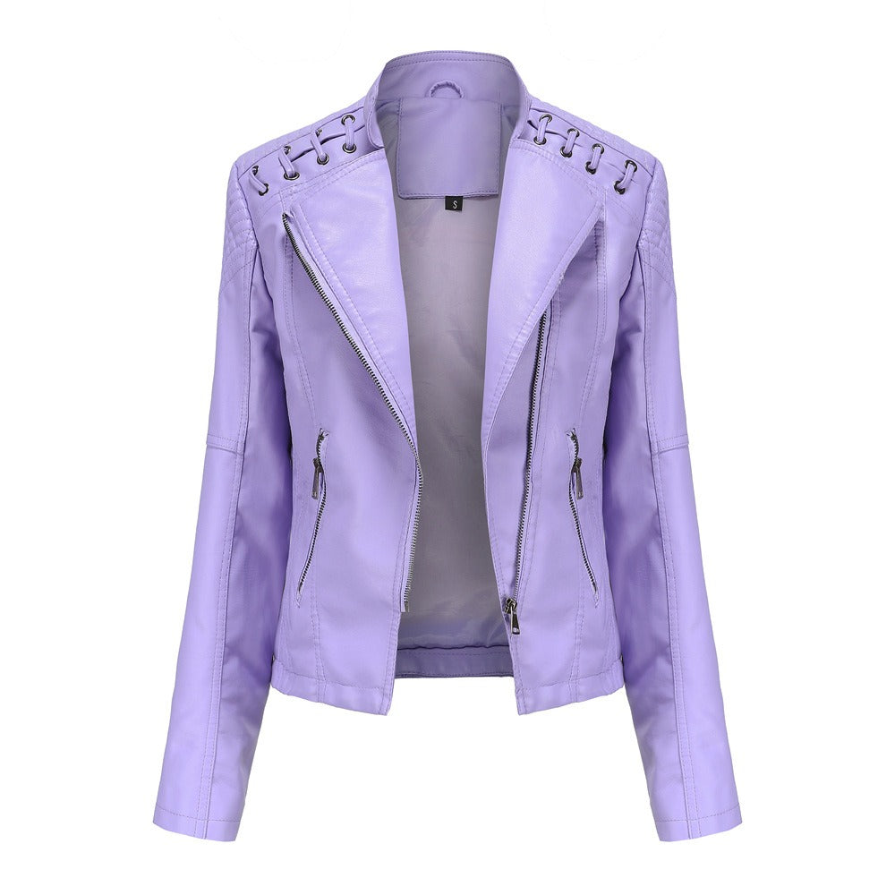 Women's Washed PU Leather Biker Jacket for Chic Everyday Style