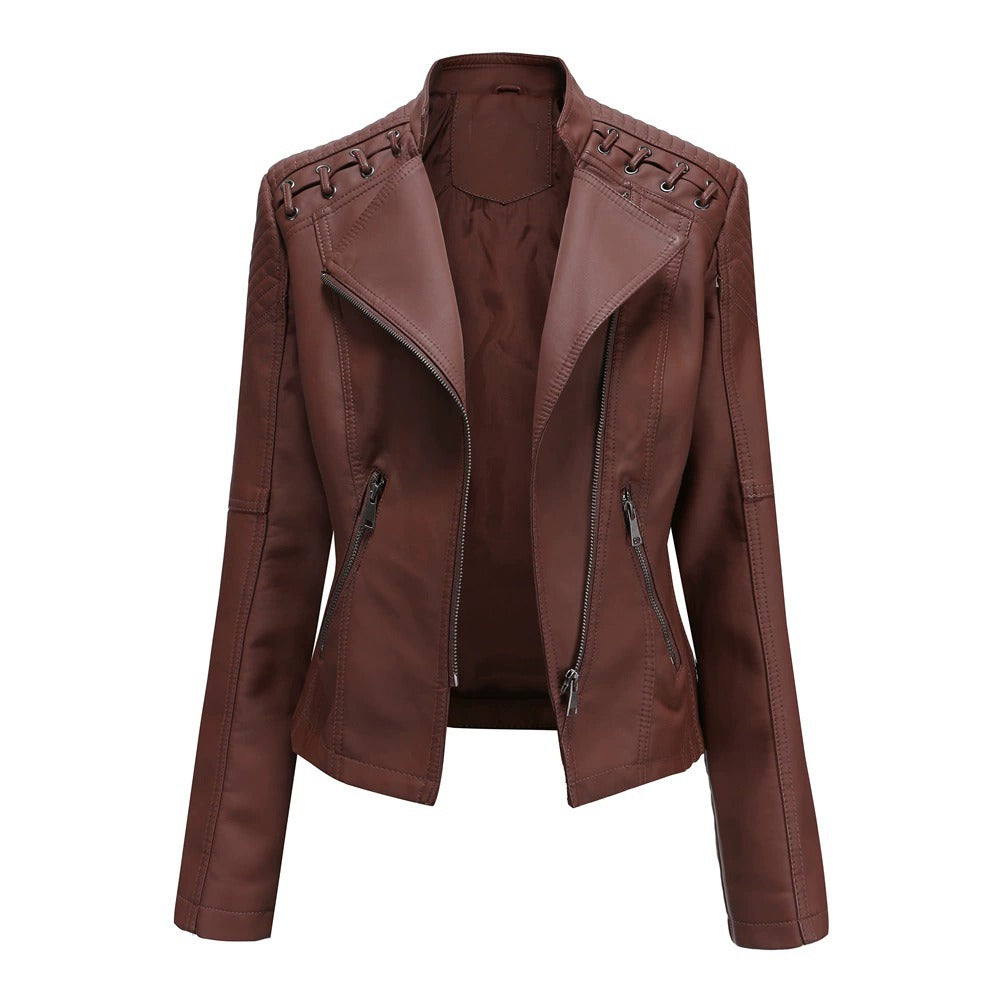 Women's Washed PU Leather Biker Jacket for Chic Everyday Style