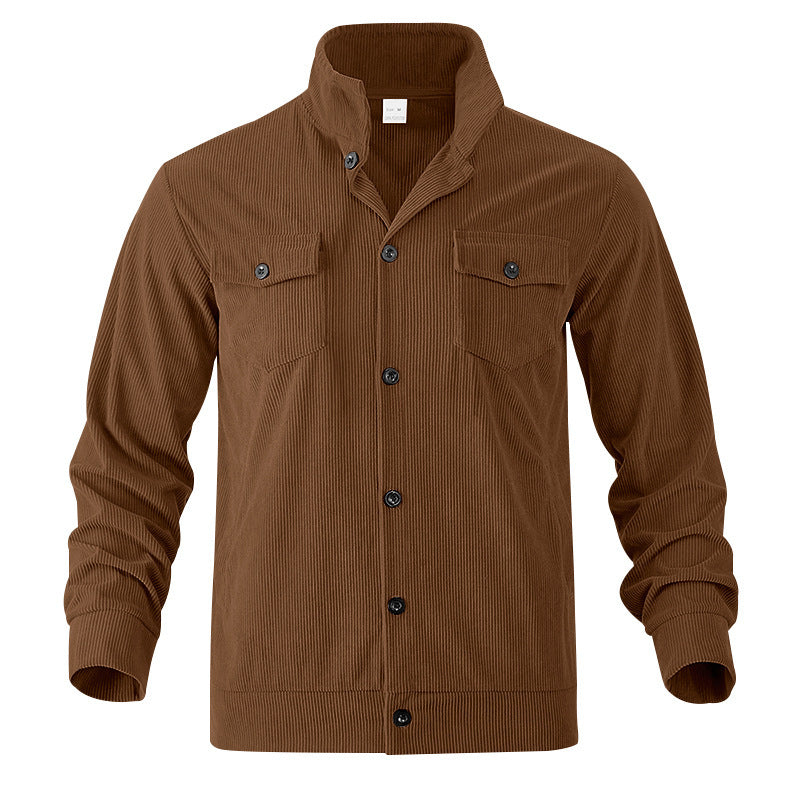 Men's Corduroy Stand Collar Jacket with Multi Pockets and Casual Style