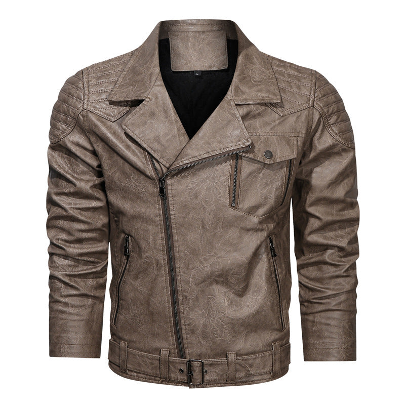 Mens PU Leather Retro Racing Motorcycle Jacket - Double Layered