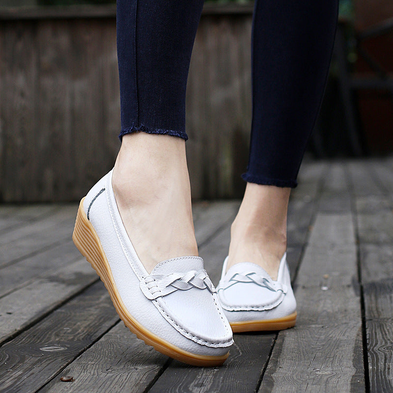 Women's Cowhide Gommino Soft Bottom Wedge Shoes
