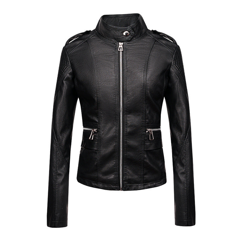 Women's Slim-fit Leather Jacket | Motorcycle Style PU leather Winter Zipper Coat