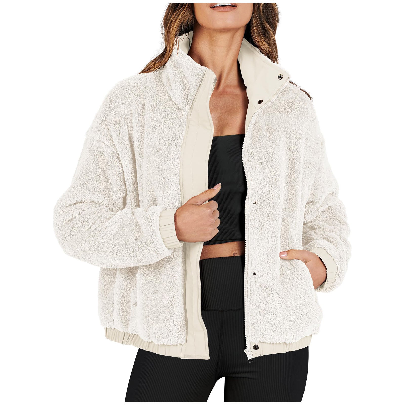 Womens Loose Soft Plush Warm Casual Jacket