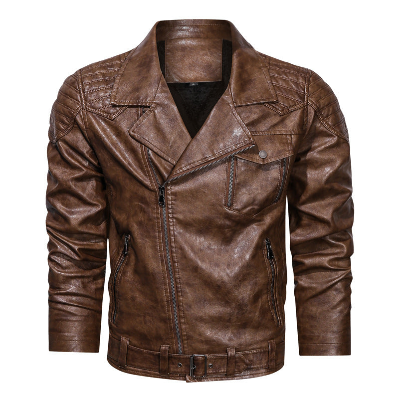 Mens PU Leather Retro Racing Motorcycle Jacket - Double Layered