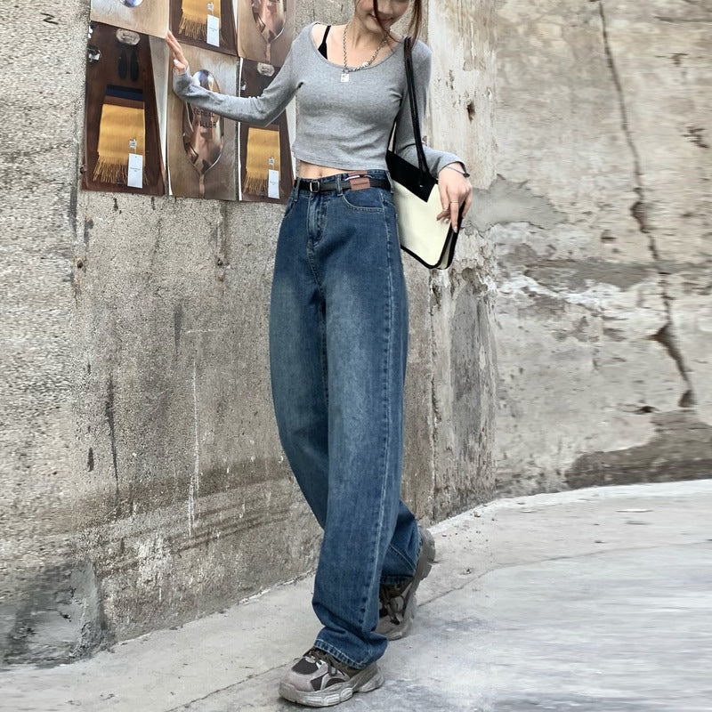 Women’s Retro High Waist Loose Baggy Straight Denim Jeans