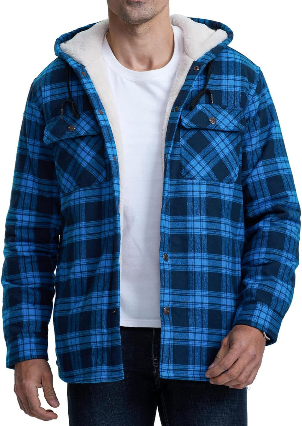 Men's Hooded Fleece Lined Plaid Coat for Warm Winter Wear