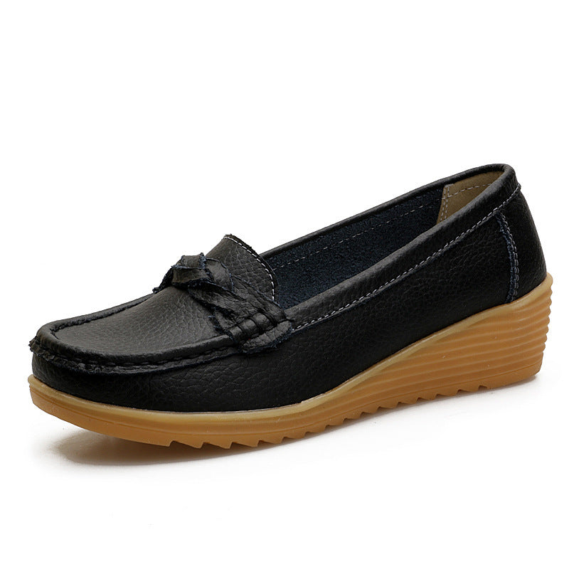 Women's Cowhide Gommino Soft Bottom Wedge Shoes