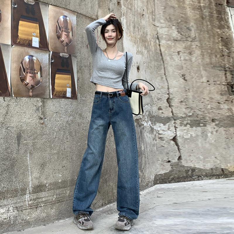 Women’s Retro High Waist Loose Baggy Straight Denim Jeans