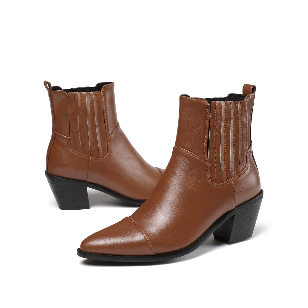 Women's Mid-heel Low-top Solid Color Martin Boots