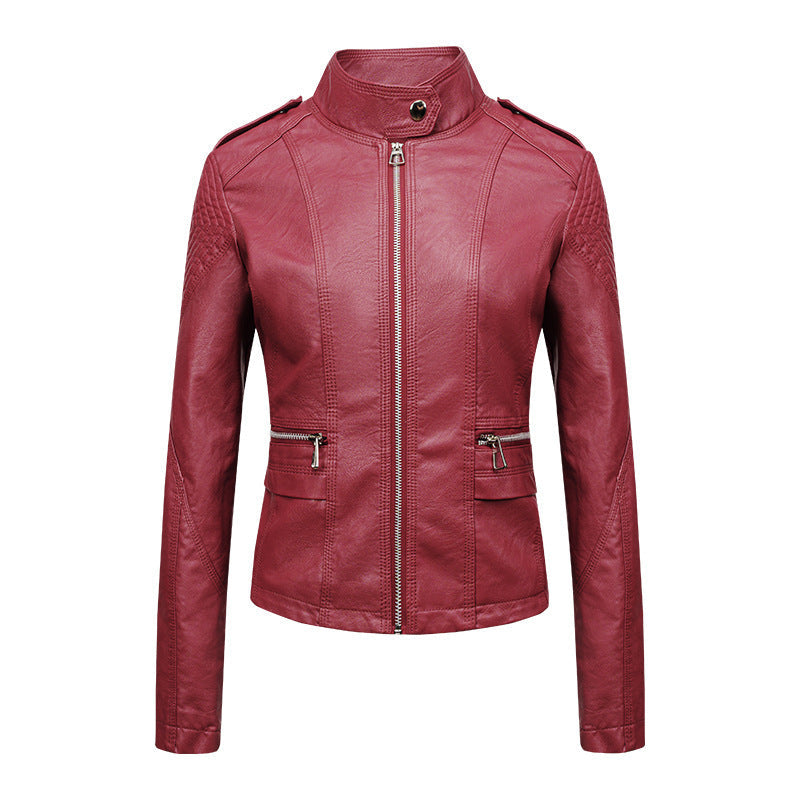 Women's Slim-fit Leather Jacket | Motorcycle Style PU leather Winter Zipper Coat