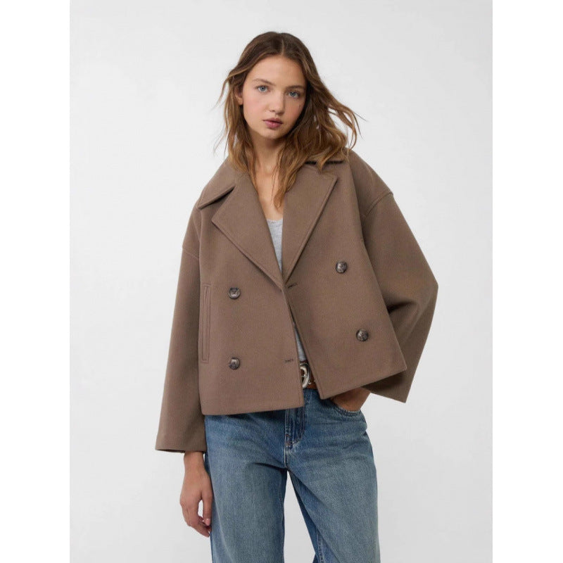 Women's Wool Blend Cropped Peacoat for Modern Elegance and Warmth